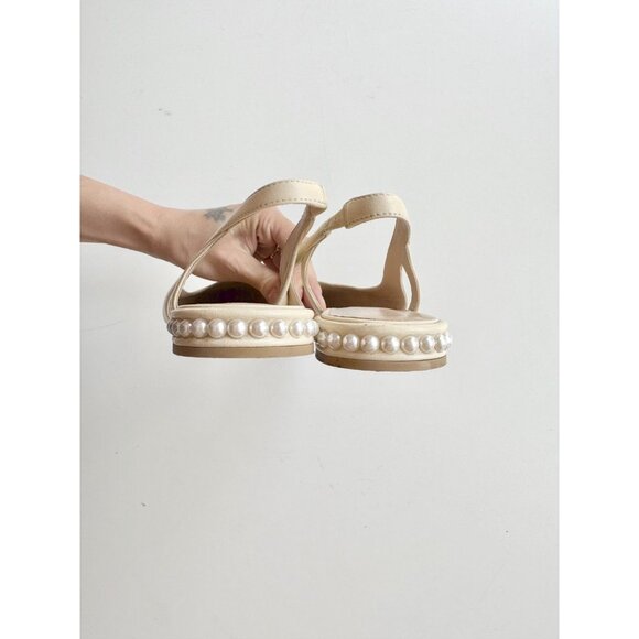 STUART WEITZMAN Ivory Leather Cap Toe Slingback Pearl Ballet Flats, Size 7.5 - Picture 10 of 16